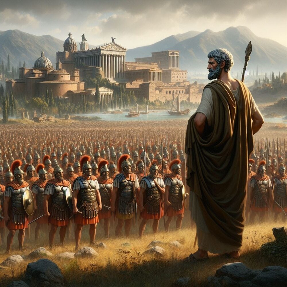 romano estoico liderando soldados